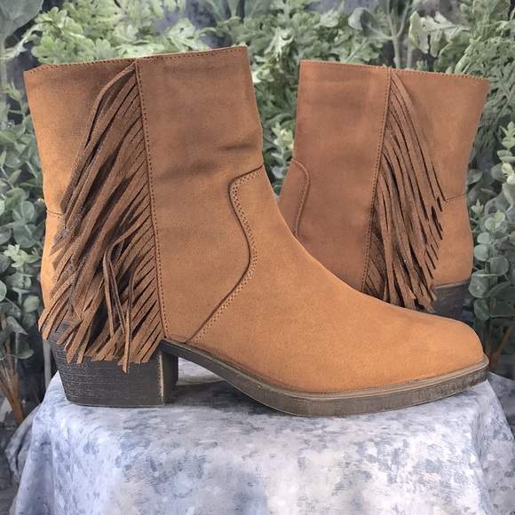 SO Oldfashion Cognac Western Stitch Fringe Zip Boots 2” Heels WMS 9.5M🌟NWT🌟 - Picture 7 of 16
